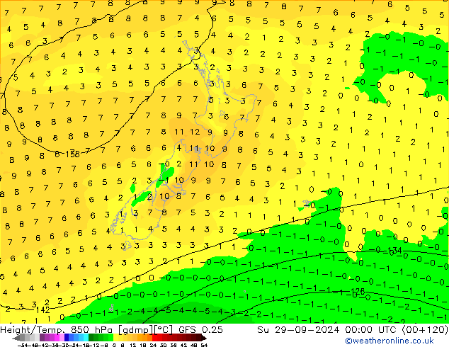 Z500/Rain (+SLP)/Z850 GFS 0.25 Su 29.09.2024 00 UTC