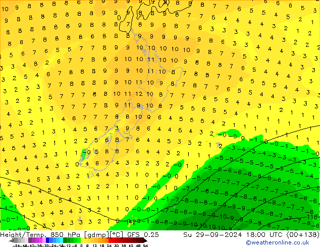 Z500/Rain (+SLP)/Z850 GFS 0.25  29.09.2024 18 UTC