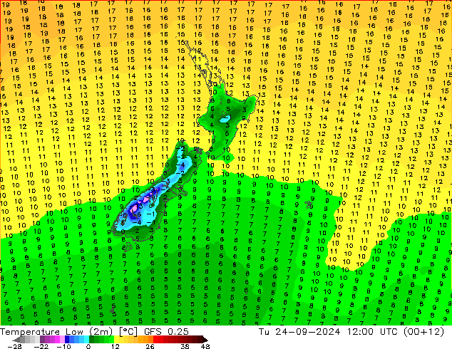 température 2m min GFS 0.25 mar 24.09.2024 12 UTC