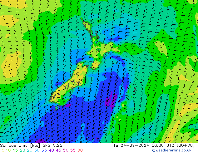 Bodenwind GFS 0.25 Di 24.09.2024 06 UTC