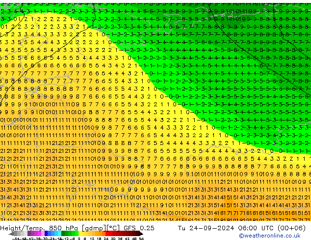 Z500/Rain (+SLP)/Z850 GFS 0.25 Tu 24.09.2024 06 UTC