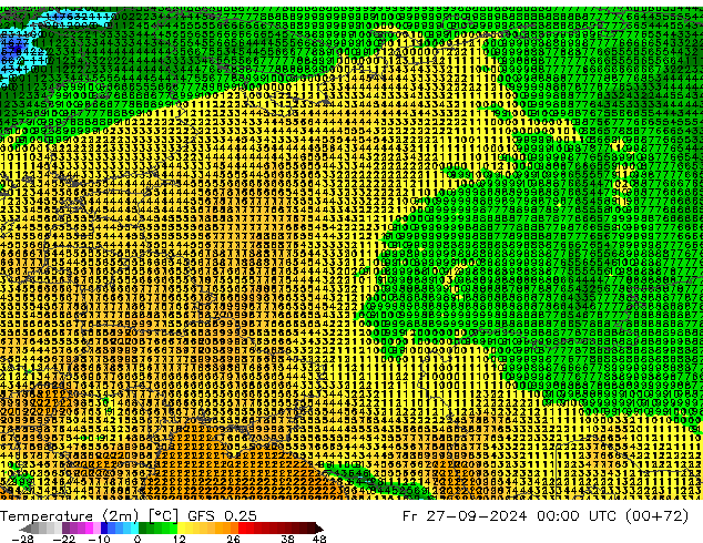 Temperature (2m) GFS 0.25 Fr 27.09.2024 00 UTC