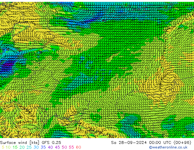 Vent 10 m GFS 0.25 sam 28.09.2024 00 UTC