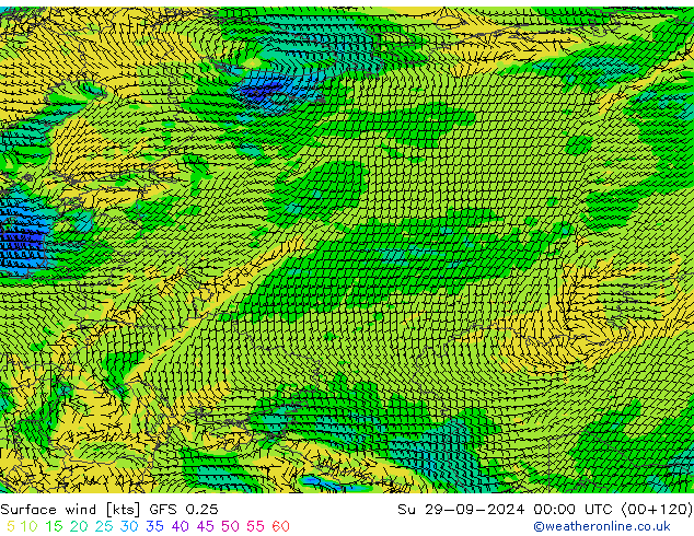 Vent 10 m GFS 0.25 dim 29.09.2024 00 UTC