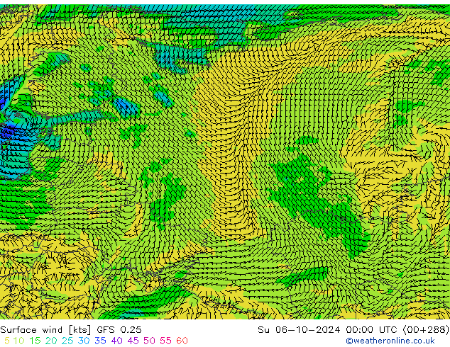 Vento 10 m GFS 0.25 dom 06.10.2024 00 UTC