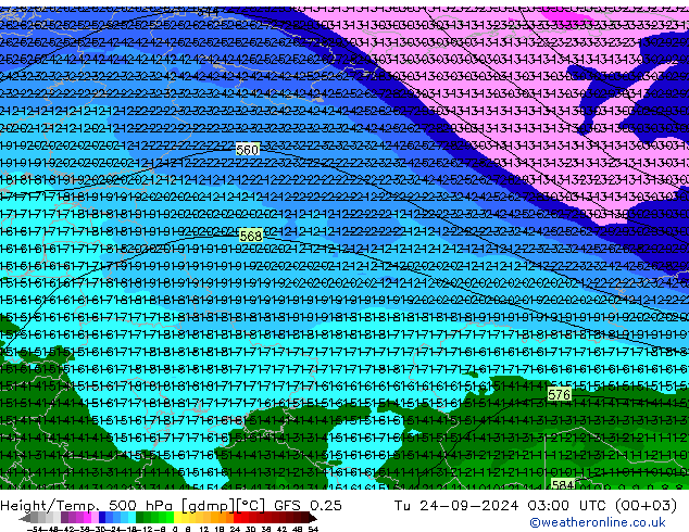 Z500/Rain (+SLP)/Z850 GFS 0.25 вт 24.09.2024 03 UTC