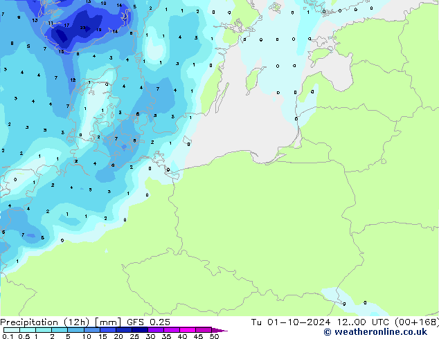 Precipitation (12h) GFS 0.25 Tu 01.10.2024 00 UTC