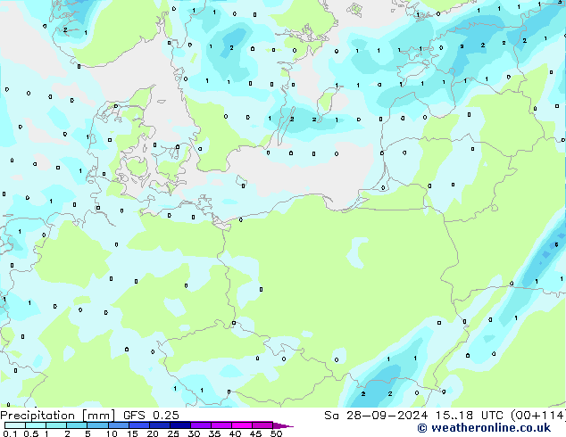 Srážky GFS 0.25 So 28.09.2024 18 UTC