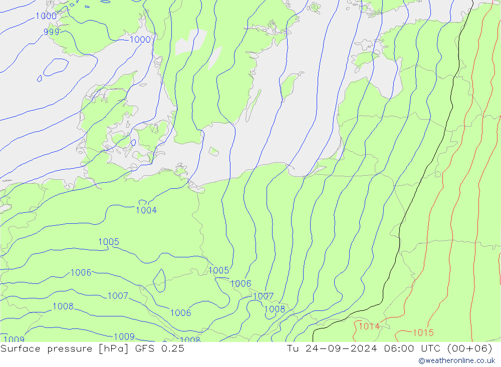 Surface pressure GFS 0.25 Tu 24.09.2024 06 UTC