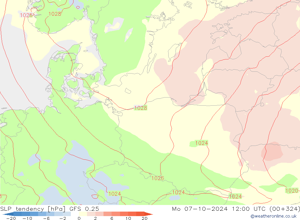 Tendenza di Pressione GFS 0.25 lun 07.10.2024 12 UTC