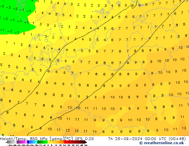 Z500/Rain (+SLP)/Z850 GFS 0.25 jue 26.09.2024 00 UTC