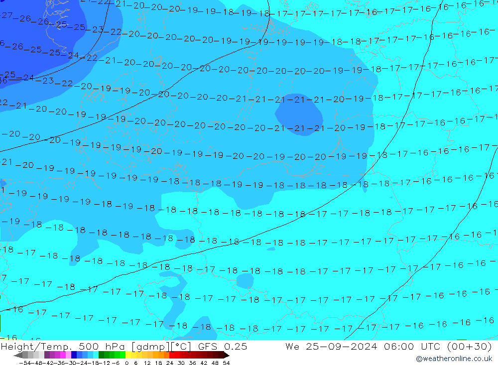 Height/Temp. 500 hPa GFS 0.25 We 25.09.2024 06 UTC