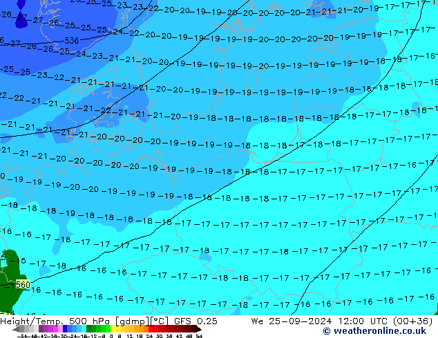 Z500/Rain (+SLP)/Z850 GFS 0.25 ср 25.09.2024 12 UTC