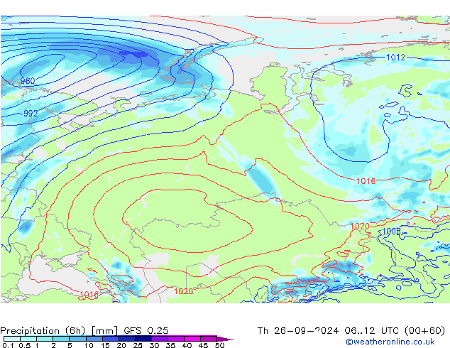 Z500/Rain (+SLP)/Z850 GFS 0.25 чт 26.09.2024 12 UTC