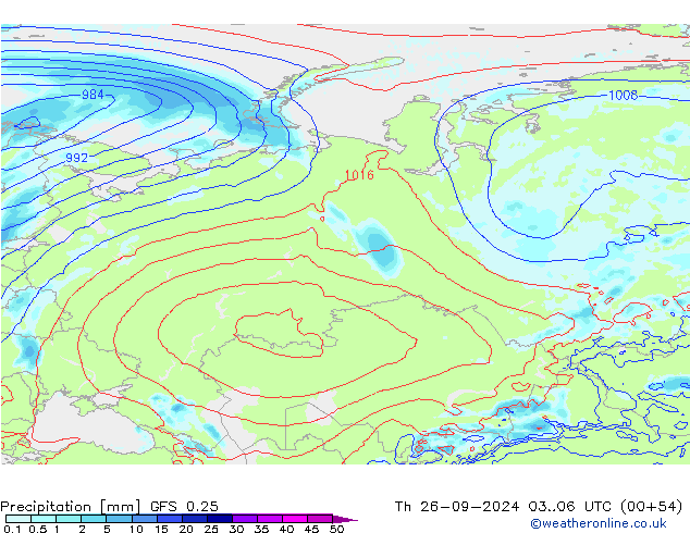 Precipitation GFS 0.25 Th 26.09.2024 06 UTC