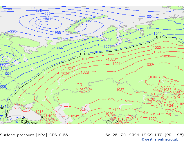 ciśnienie GFS 0.25 so. 28.09.2024 12 UTC