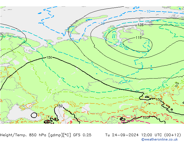 Height/Temp. 850 hPa GFS 0.25 mar 24.09.2024 12 UTC