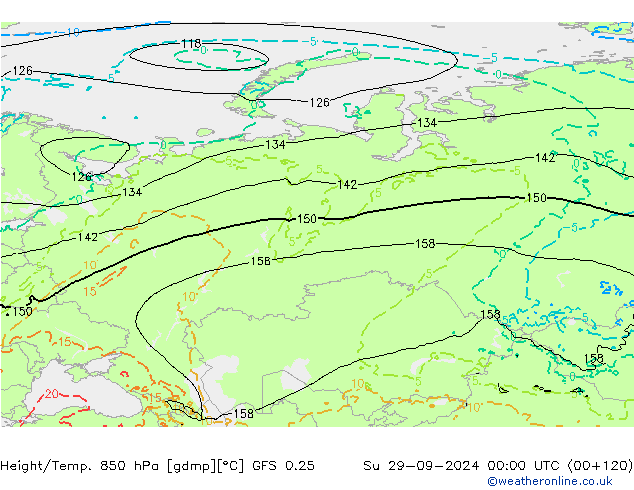 Z500/Rain (+SLP)/Z850 GFS 0.25 dim 29.09.2024 00 UTC