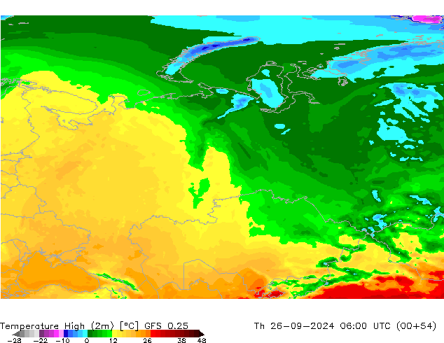 Temperature High (2m) GFS 0.25 Th 26.09.2024 06 UTC