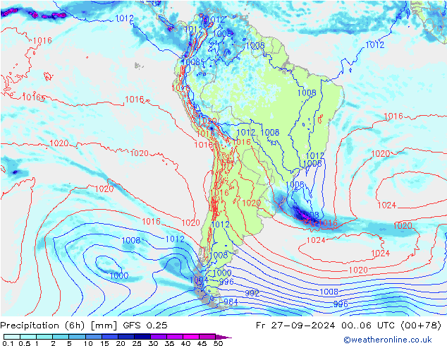 Z500/Rain (+SLP)/Z850 GFS 0.25  27.09.2024 06 UTC