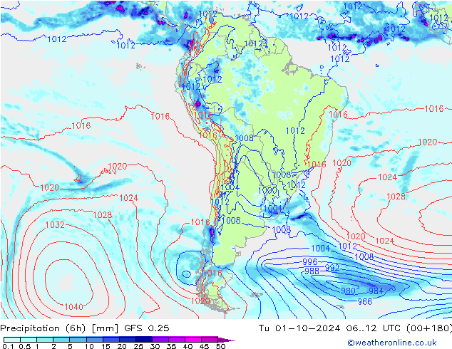 Z500/Rain (+SLP)/Z850 GFS 0.25  01.10.2024 12 UTC