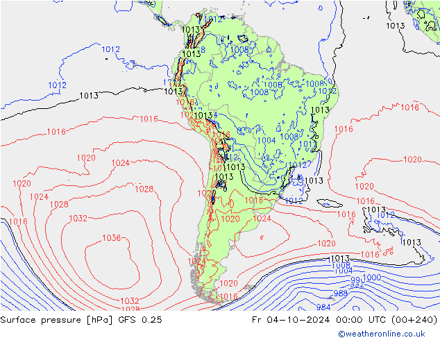 Luchtdruk (Grond) GFS 0.25 vr 04.10.2024 00 UTC