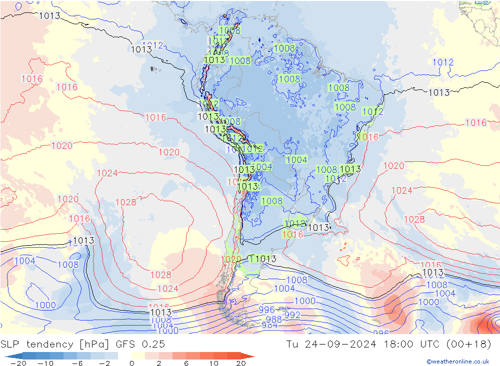 Druktendens (+/-) GFS 0.25 di 24.09.2024 18 UTC