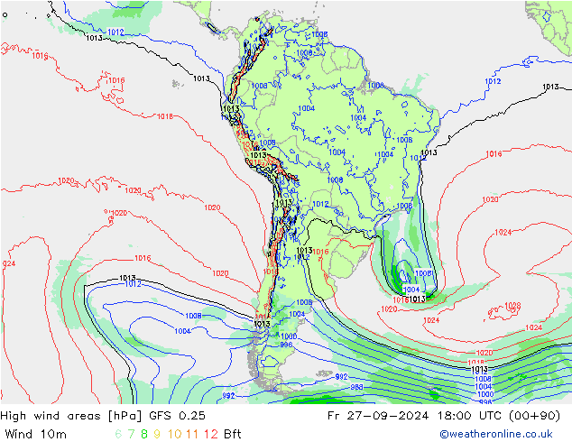 High wind areas GFS 0.25 Pá 27.09.2024 18 UTC