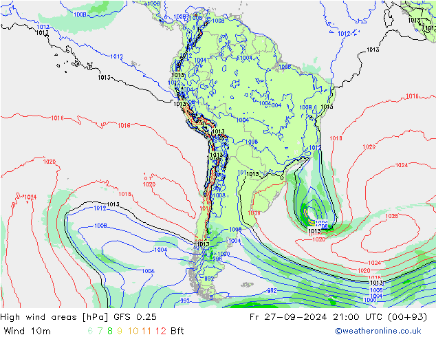 High wind areas GFS 0.25 vie 27.09.2024 21 UTC