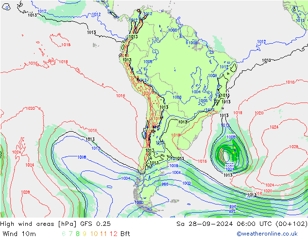 High wind areas GFS 0.25 So 28.09.2024 06 UTC