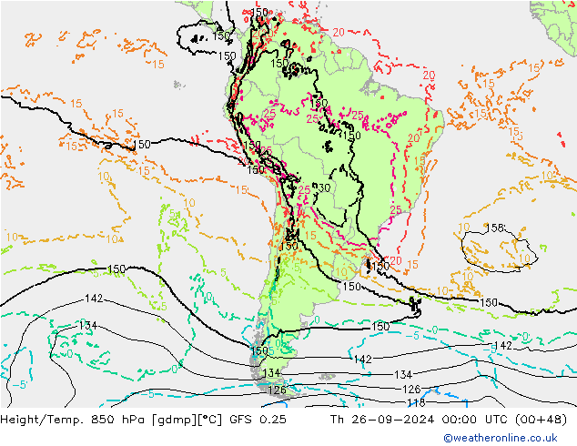 Height/Temp. 850 hPa GFS 0.25 Th 26.09.2024 00 UTC