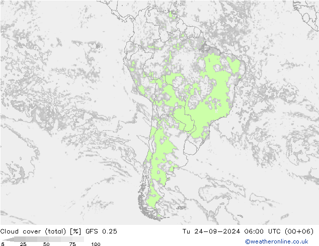 Bulutlar (toplam) GFS 0.25 Sa 24.09.2024 06 UTC