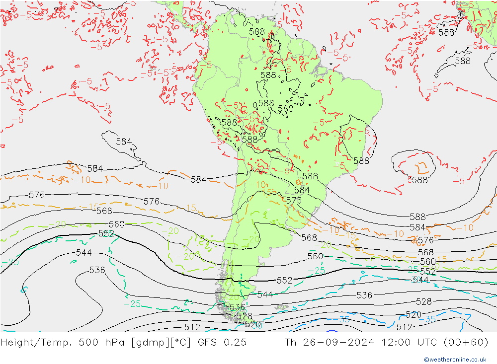 Z500/Rain (+SLP)/Z850 GFS 0.25  26.09.2024 12 UTC