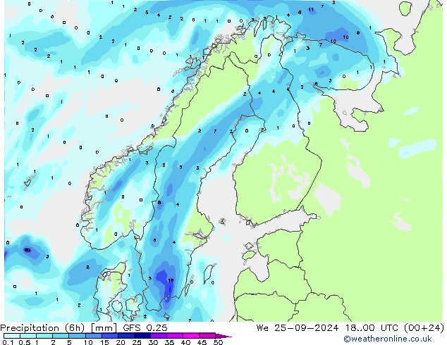 Z500/Rain (+SLP)/Z850 GFS 0.25 Qua 25.09.2024 00 UTC