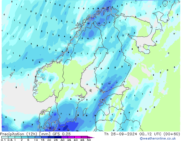 Precipitación (12h) GFS 0.25 jue 26.09.2024 12 UTC