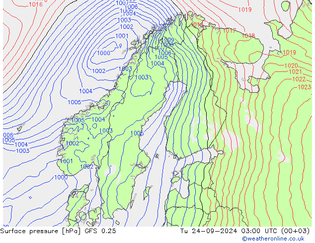 Yer basıncı GFS 0.25 Sa 24.09.2024 03 UTC