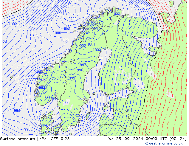 Surface pressure GFS 0.25 We 25.09.2024 00 UTC