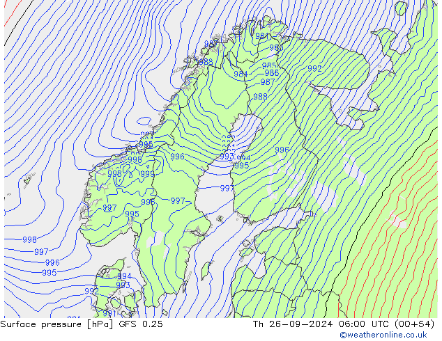 Presión superficial GFS 0.25 jue 26.09.2024 06 UTC