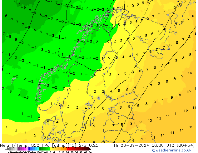 Z500/Rain (+SLP)/Z850 GFS 0.25 gio 26.09.2024 06 UTC