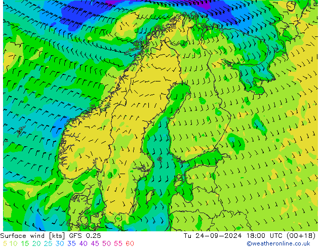 Surface wind GFS 0.25 Tu 24.09.2024 18 UTC