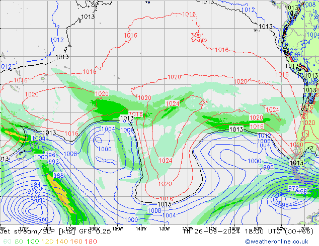 Jet stream GFS 0.25 Qui 26.09.2024 18 UTC