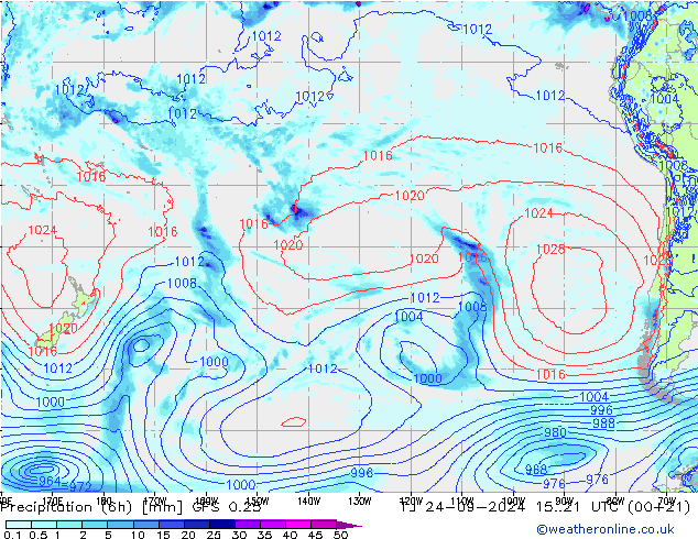 Z500/Rain (+SLP)/Z850 GFS 0.25 Tu 24.09.2024 21 UTC