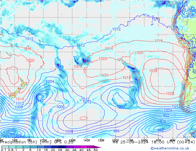 Z500/Rain (+SLP)/Z850 GFS 0.25 St 25.09.2024 00 UTC