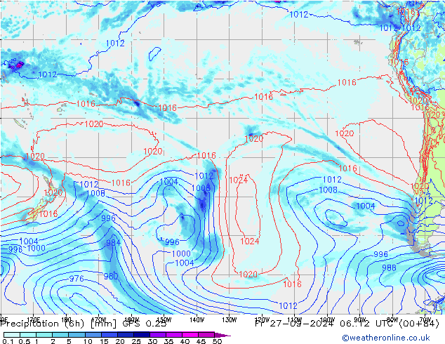 Z500/Rain (+SLP)/Z850 GFS 0.25 Fr 27.09.2024 12 UTC