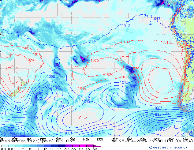 Precipitation (12h) GFS 0.25 St 25.09.2024 00 UTC