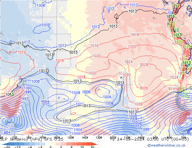 SLP tendency GFS 0.25 Út 24.09.2024 03 UTC