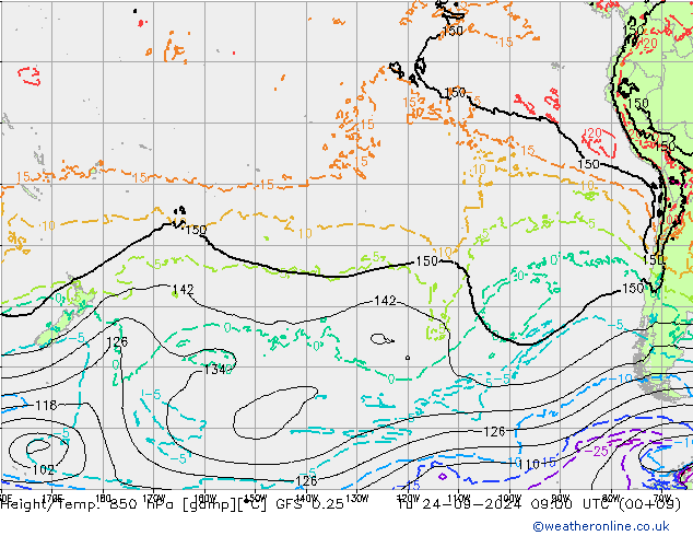 Height/Temp. 850 hPa GFS 0.25 Út 24.09.2024 09 UTC