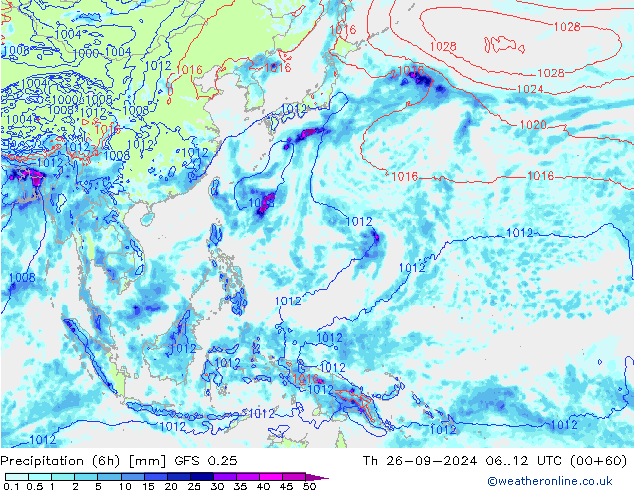 Nied. akkumuliert (6Std) GFS 0.25 Do 26.09.2024 12 UTC