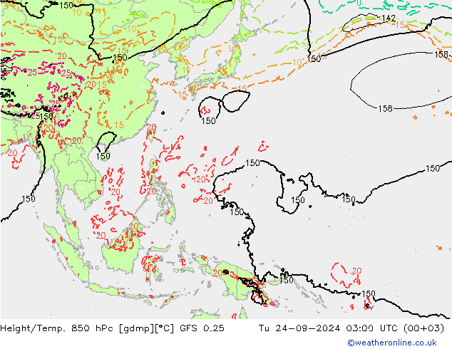 Z500/Rain (+SLP)/Z850 GFS 0.25  24.09.2024 03 UTC