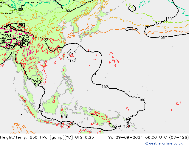 Z500/Rain (+SLP)/Z850 GFS 0.25  29.09.2024 06 UTC